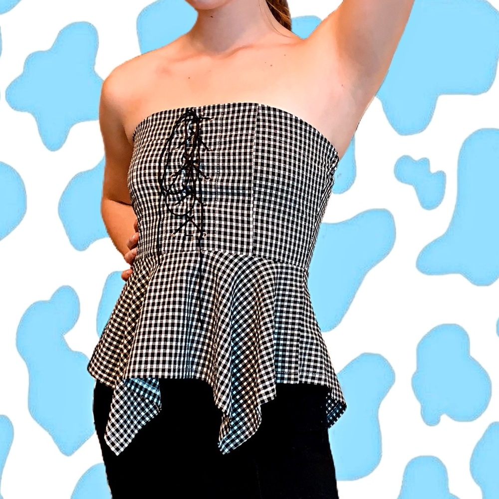 Y2K Spring Sleeveless Gingham Print Corset Top